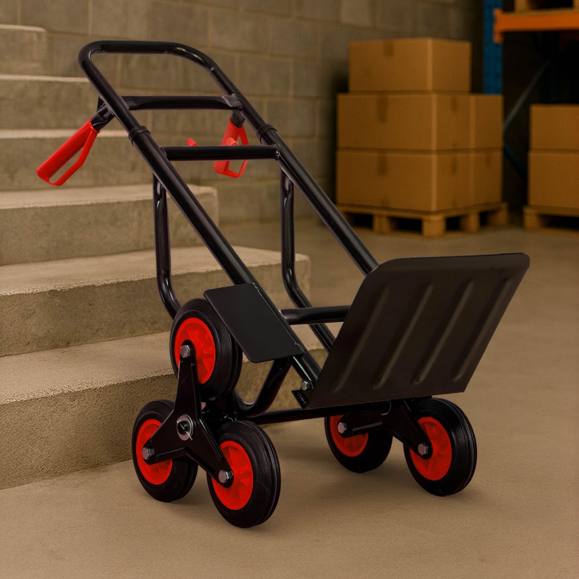 IlGruppone Carrello Portapacchi per Scale Pieghevole con 6 Ruote in Gomma Portatutto capacità Carico 150 kg Altezza Regolabile - Rosso