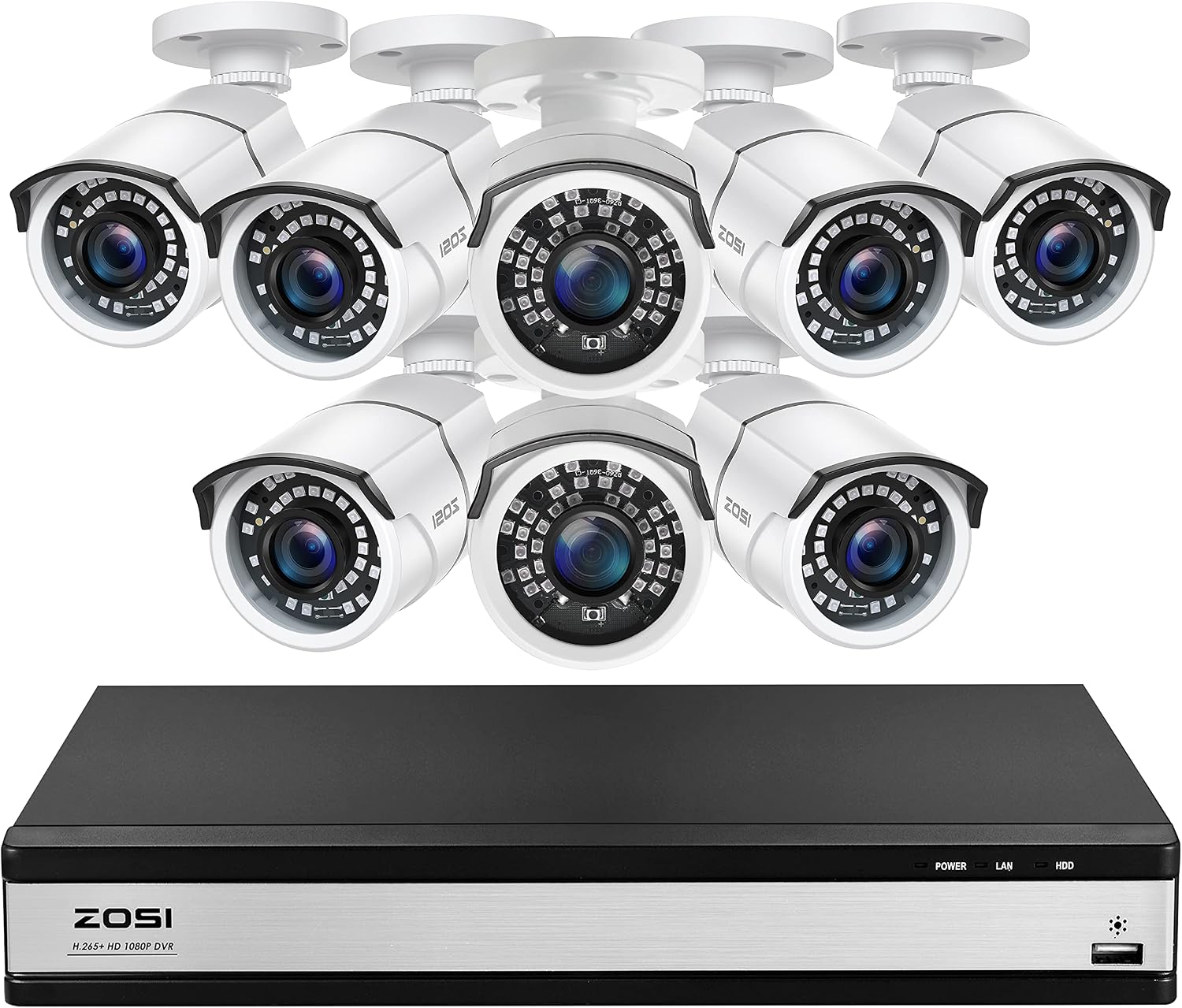 ZOSI 1080p 16 Channel Security Camera System, H.265+ 16CH Hybrid DVR without Hard Drive and 8 x 1080p CCTV Bullet Camera Outdoor Indoor with 120ft Night Vision ,105°Wide Angle, Remote Access