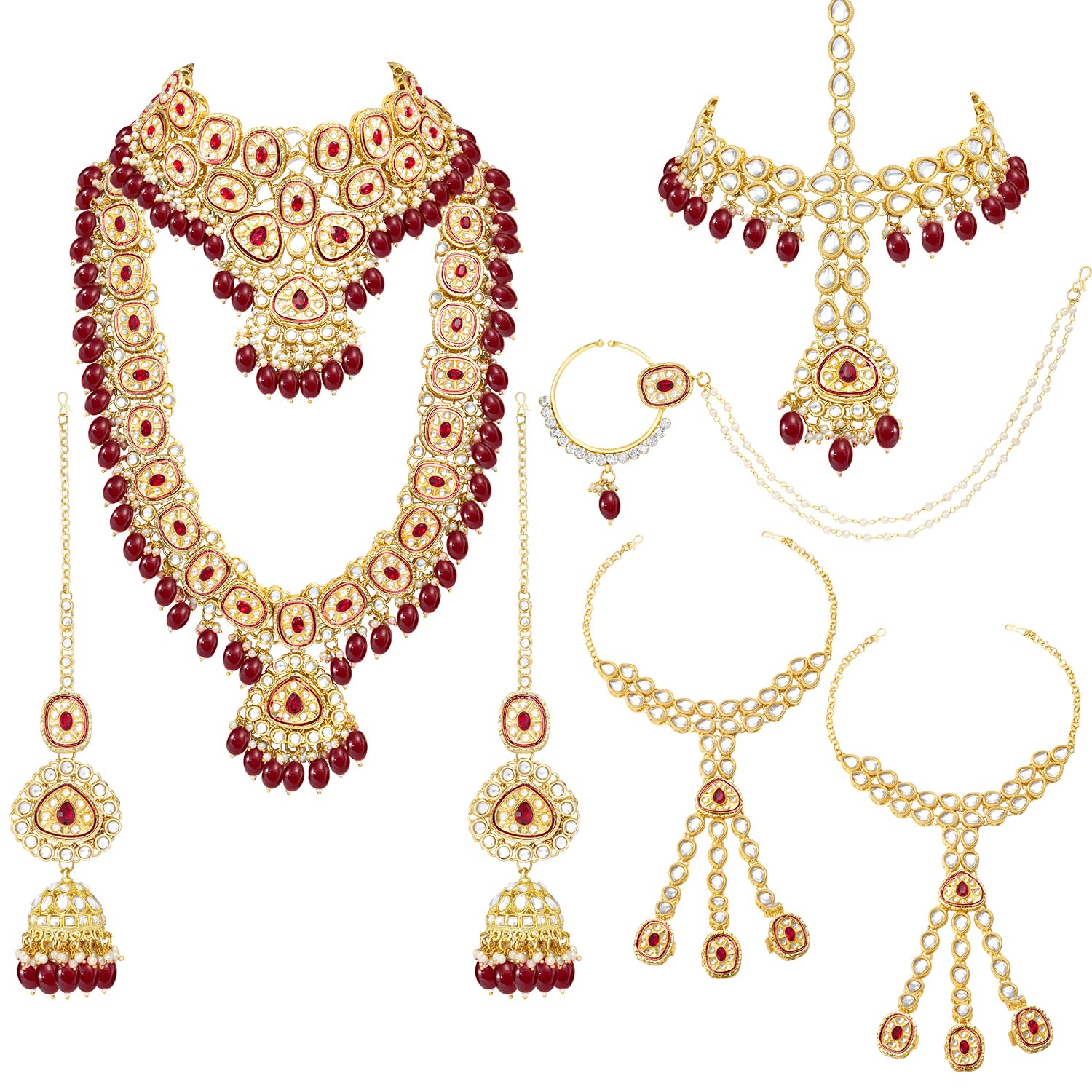 Peora Gold Plated Green Choker Long Necklace Earrings Maangtikka Hathphool Nathiya Bridal Jewellery Set for Women (B0C53MCJSL) Amazon Price History, Amazon Price Tracker
