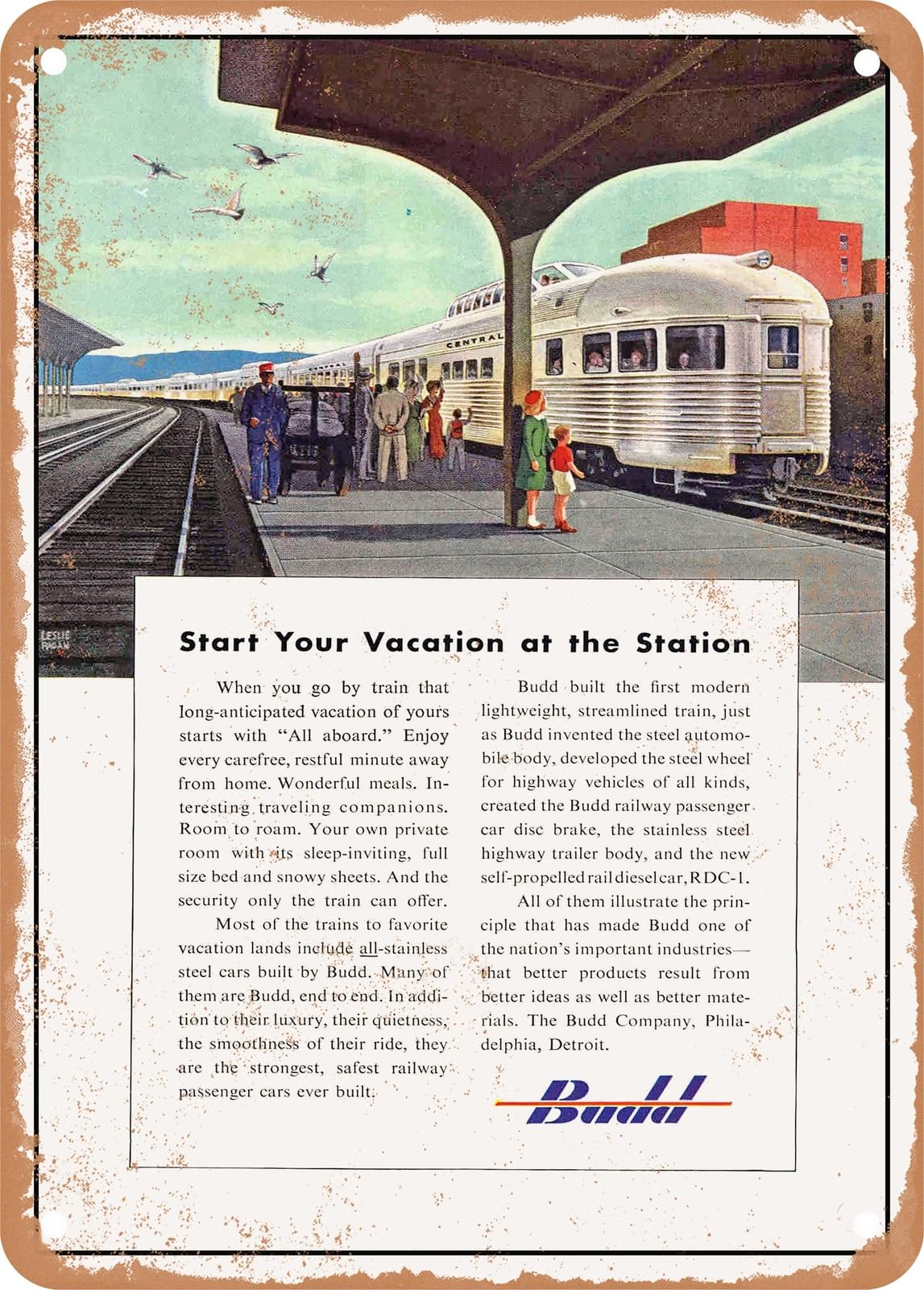 METAL SIGN - 1950 Start Your Vacation at the Station Budd Vintage Ad home decor
