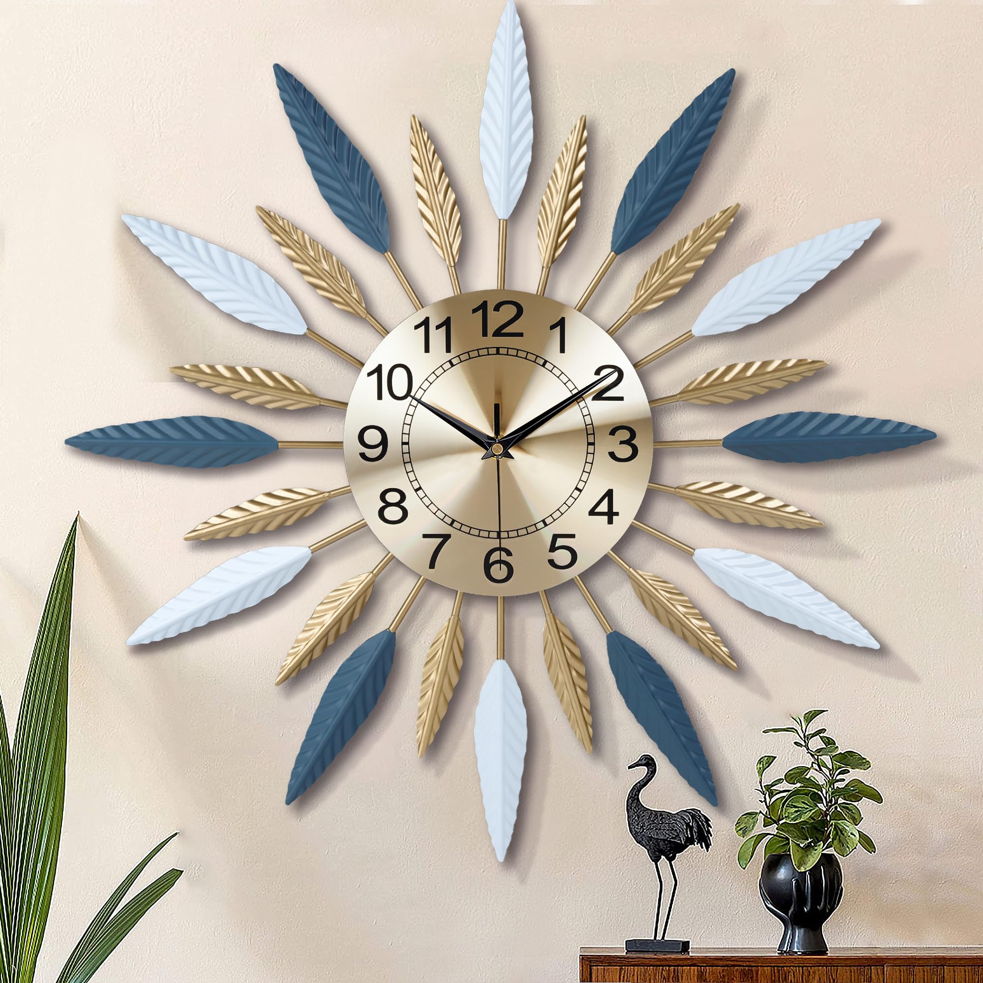 Lafocuse 23 Inch Silent Large Wall Clock for Living Room Décor, Decorative Mid Century Wall Clock, Sunburst Starburst Wall Clocks Battery Operated, Modern Art Deco
