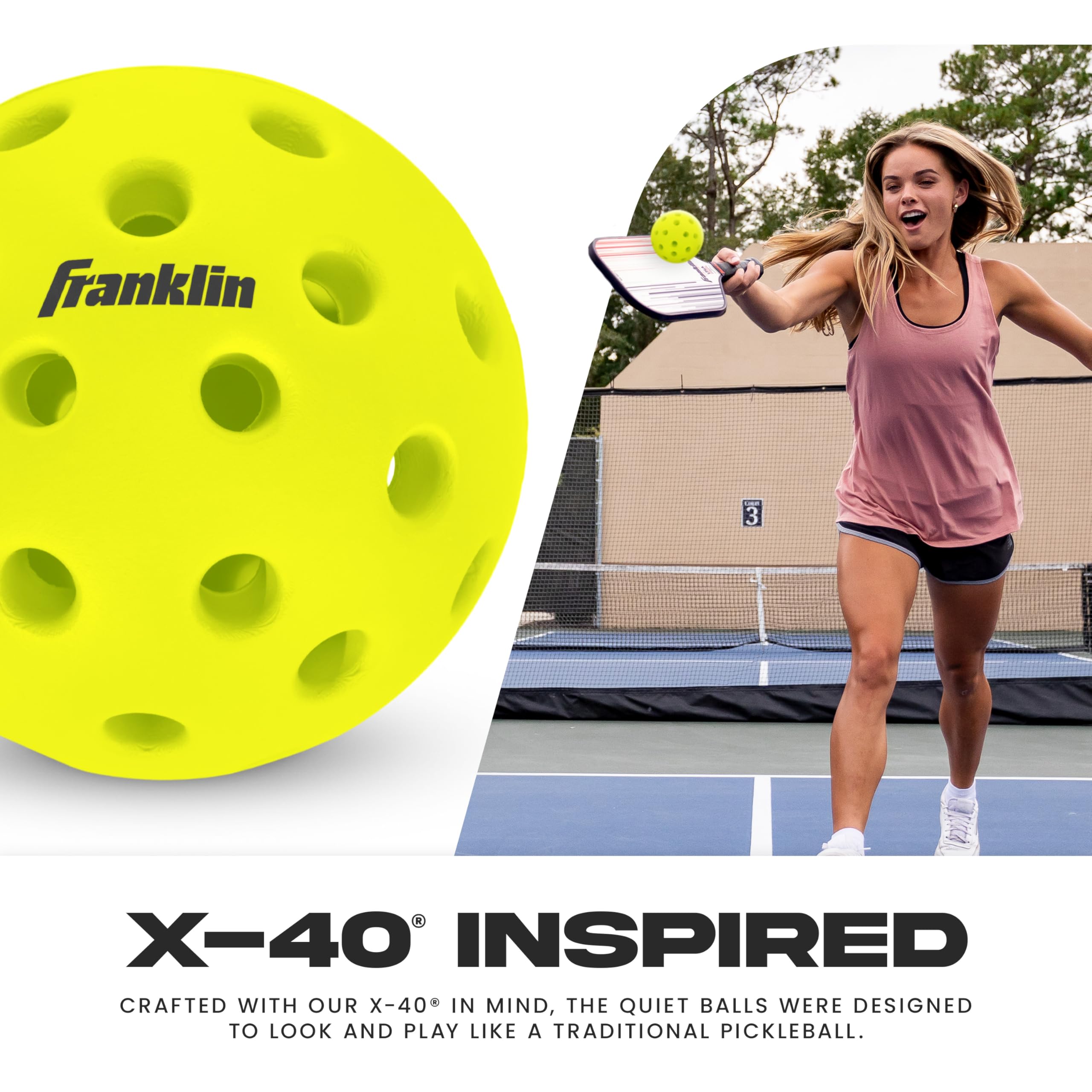 Franklin Sports Silent Serve, Palline da Pickleball, silenziose, riduzione del Rumore, Gioco Silenzioso, Confezione da 3