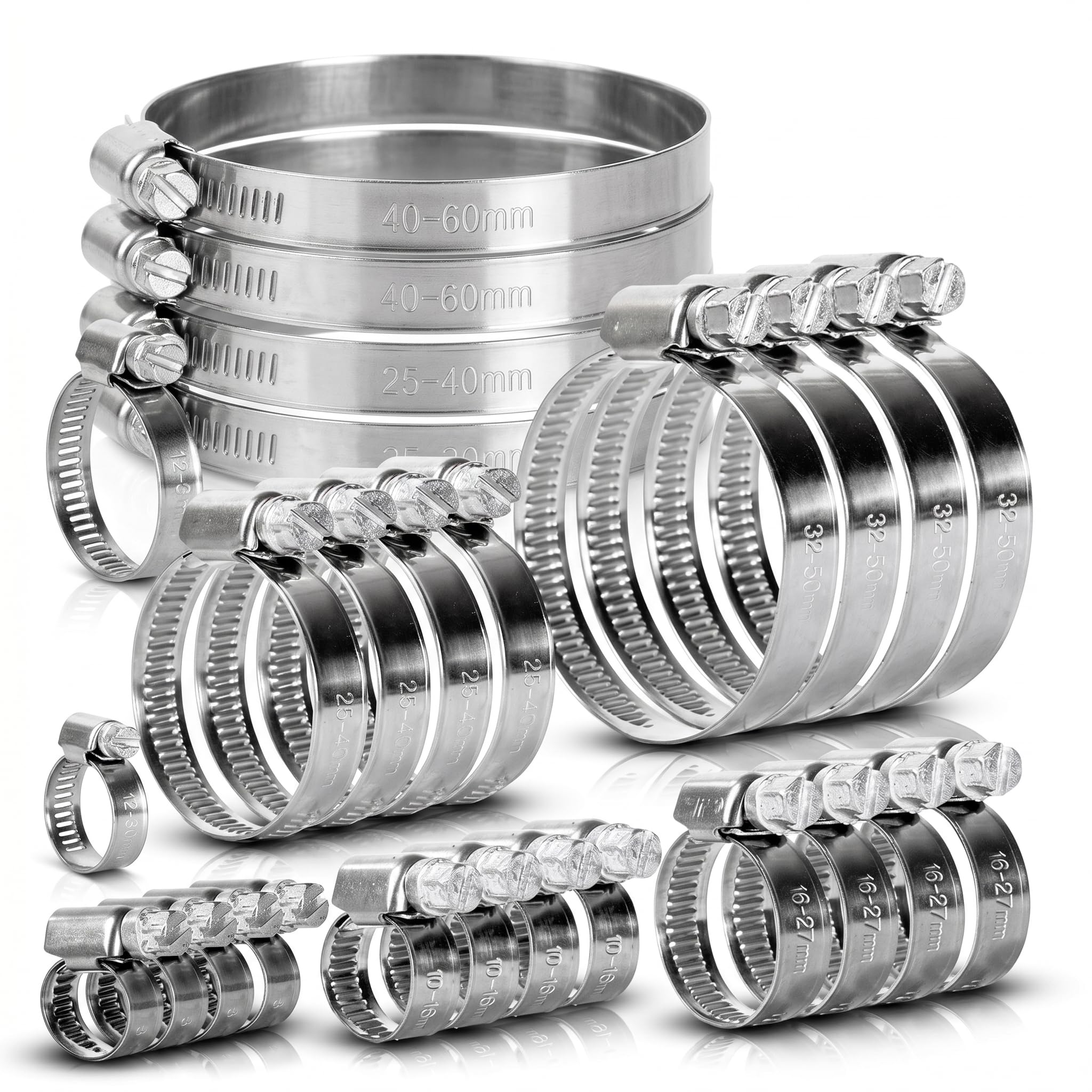 Jubilee Type Hose Clamps Pipe Tube Clips 304ss British Type Stainless Steel 8mm - 110mm (5, 40-60mm)