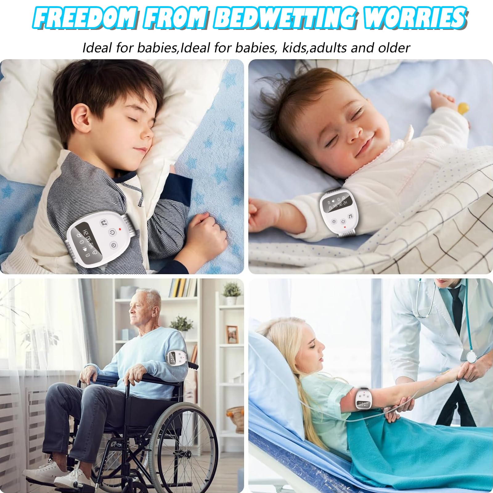 Allarme senza fili per bambini e ragazze, ricaricabile USB-C, alta sensibilità, suono forte e vibrazione, 3 modalità, design compatto per vasino notturno