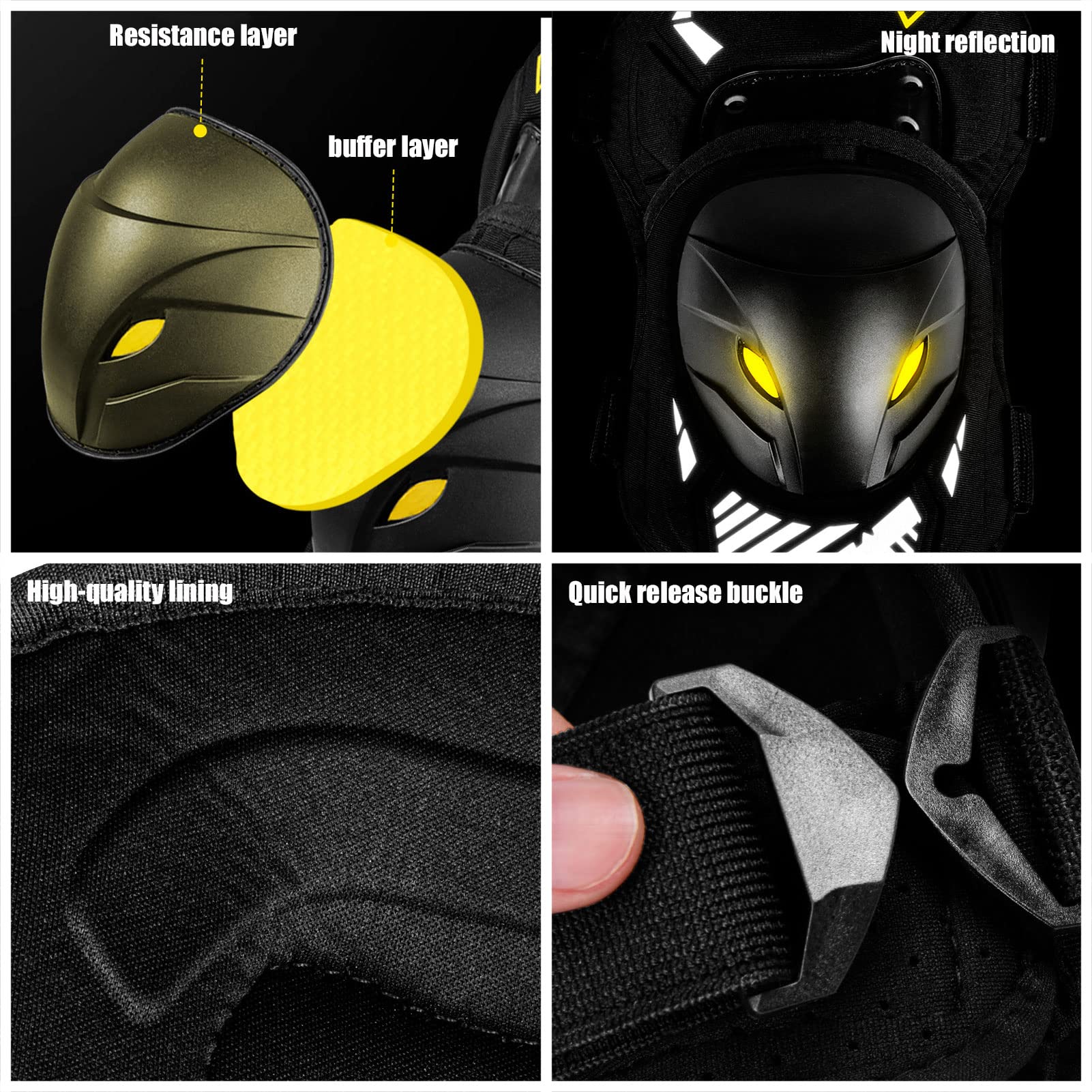 Genouillère Coudière Moto, Protège Coude Et Genoux Protection Genou Moto Matériau Respirant Cyclisme Coude Genouillères pour Les Vélos, Snowboards, Skateboards Equipement D'équitation, 4 Pcs