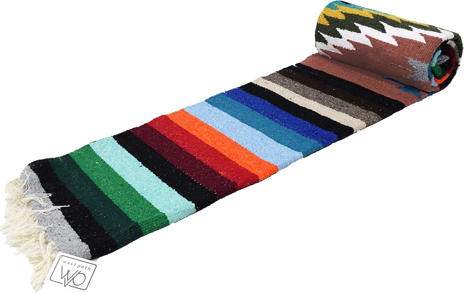 Open Road Goods Aztec Navajo Style Blanket, Throw, or Yoga Bolster - Handwoven Mexican Diamond Blanket (Multi Rust)