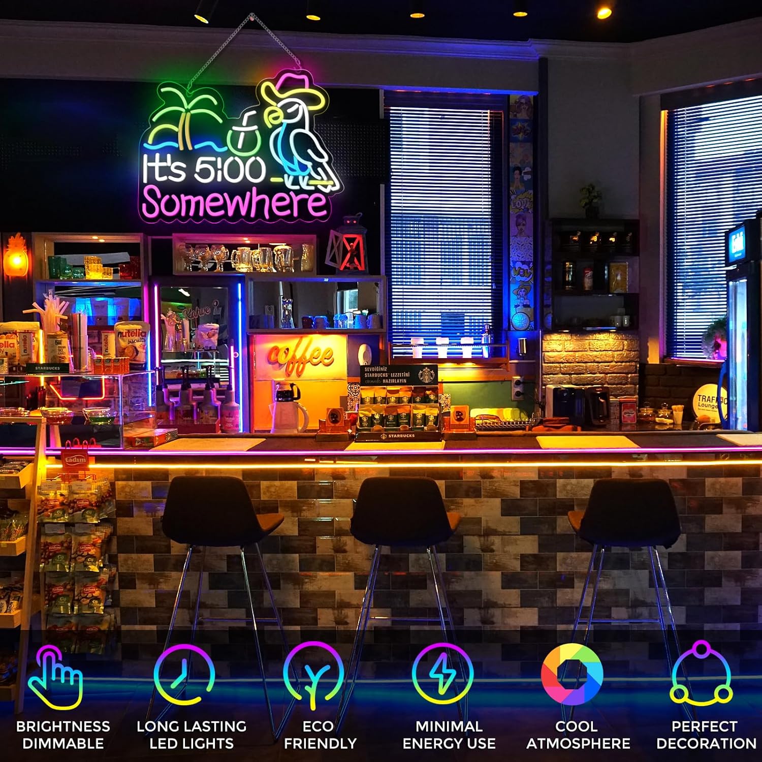 Its 5 00 O'clock Some Where Neon Signs for Wall Decor, Parrot Dimmable Neon Light Sign for Man Cave with ON/OFF Switch, USB Powered LED Light Up Beer Sign for Home Bar - Image 7