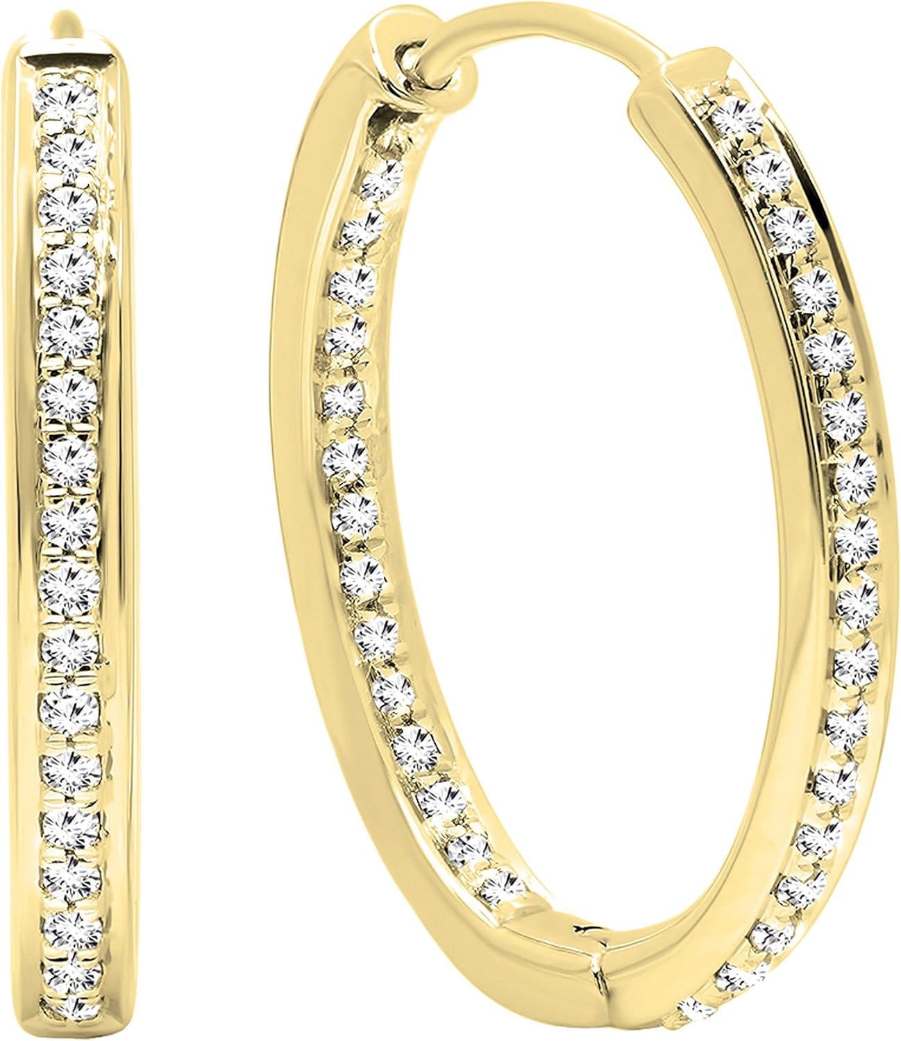 Dazzlingrock Collection 0.23 Ctw Round White Natural Diamond Women In And Out Hoop Earrings in Real Solid Gold