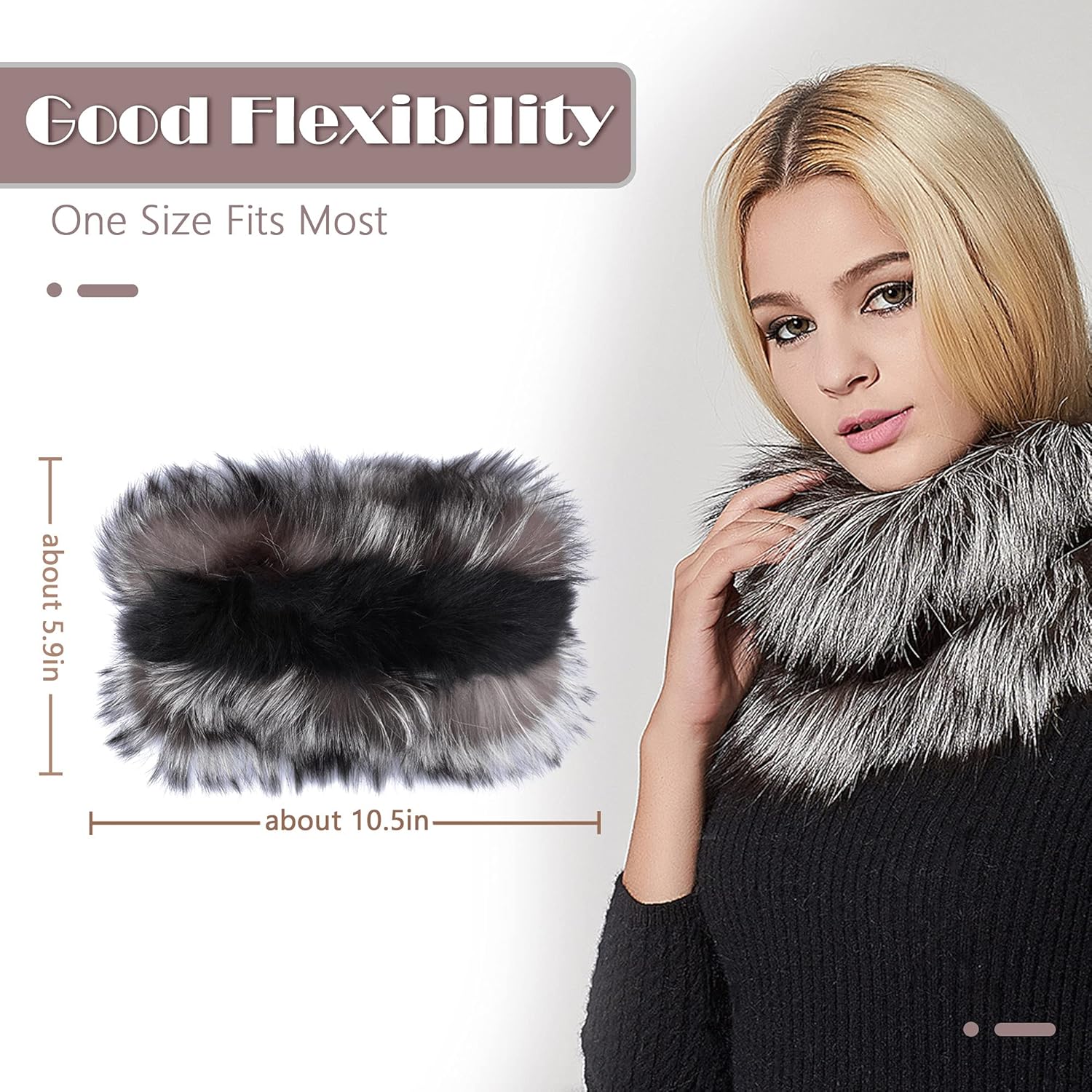 Fur Story Women Real Fur Infinity Scarf Winter Fur Neck Warmer Scarf Cold Weather Warm Shawl