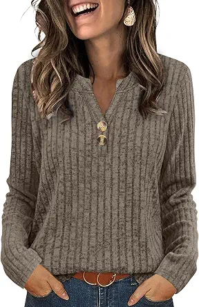 SAMPEEL Women's Lightweight V-Neck Sweaters with Buttons