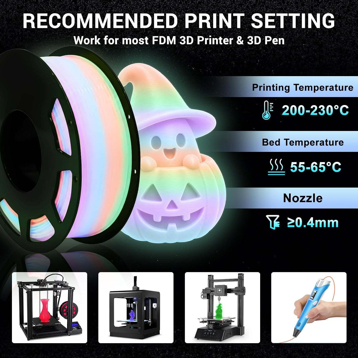 Glow in the Dark PLA+ Filament, 6 Pack 200g Spool Bundle, 1.75mm