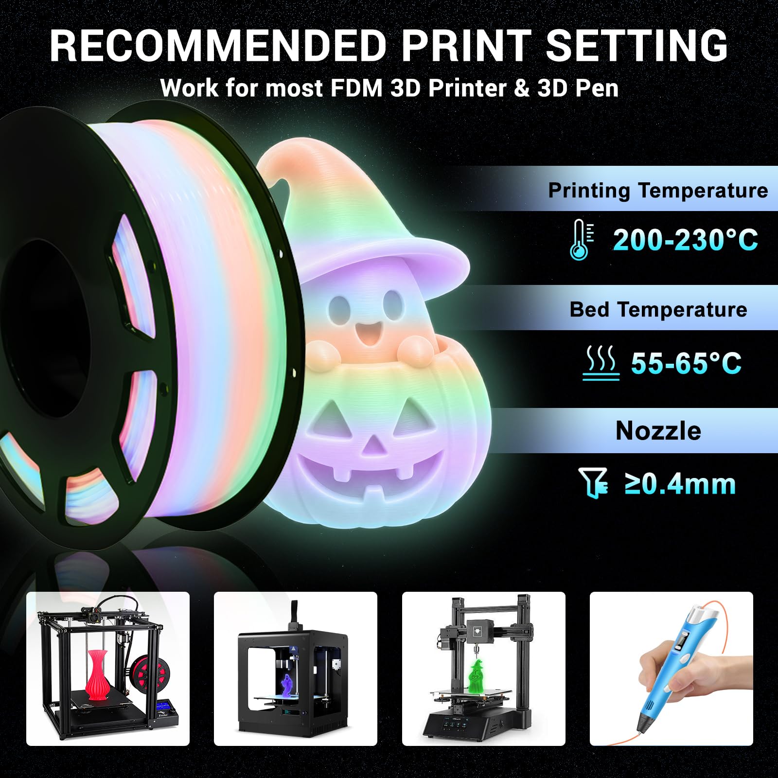 Glow in the Dark 3D Printing Filament - 6 Spools -5 Glow in the Dark 3D Printing Filament - 6 Spools -5