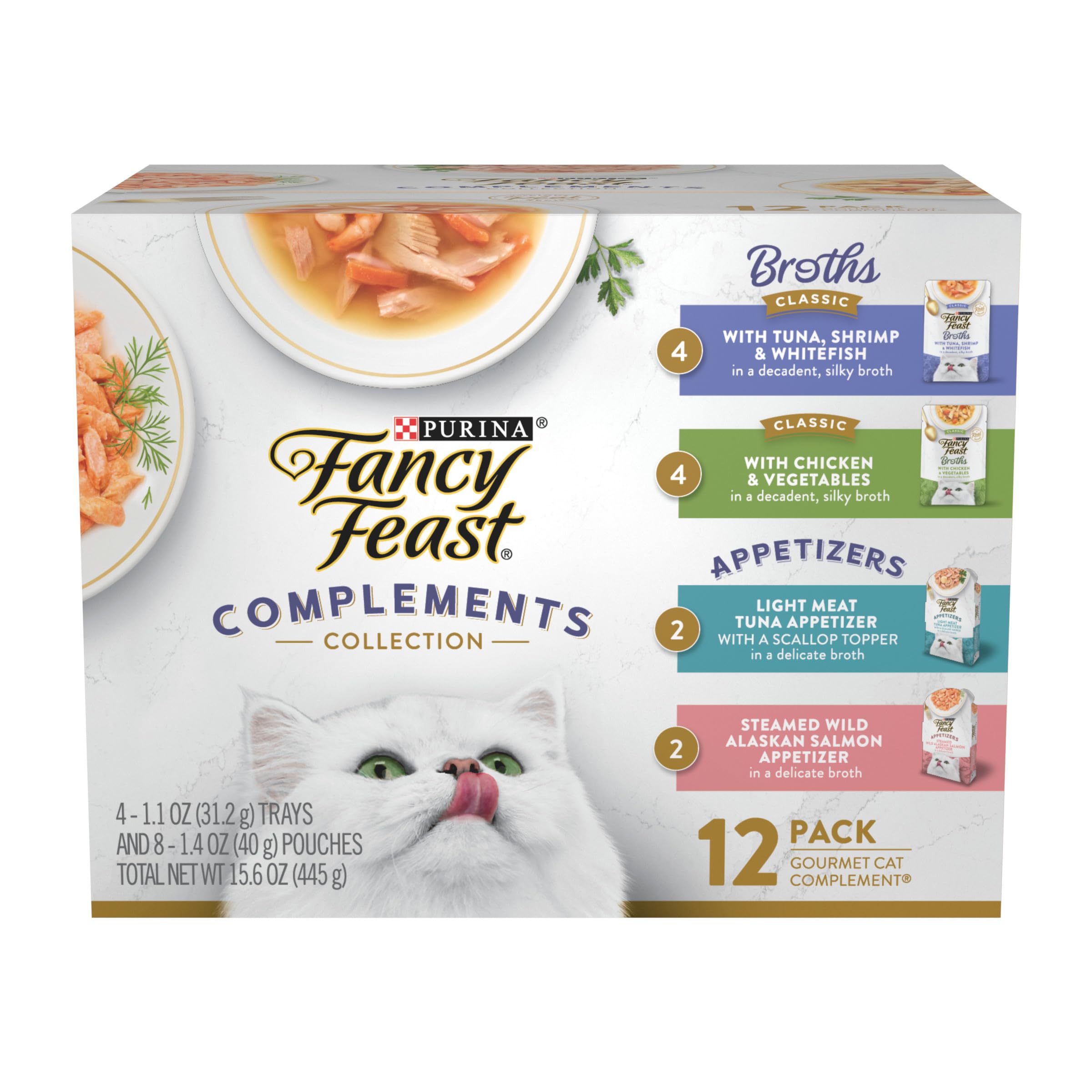 Purina Fancy Feast Lickable Appetizers and Broths Collection Grain Free Wet Cat Food Topper Variety Pack - 12 ct. Box (Pack of 2 Pack)