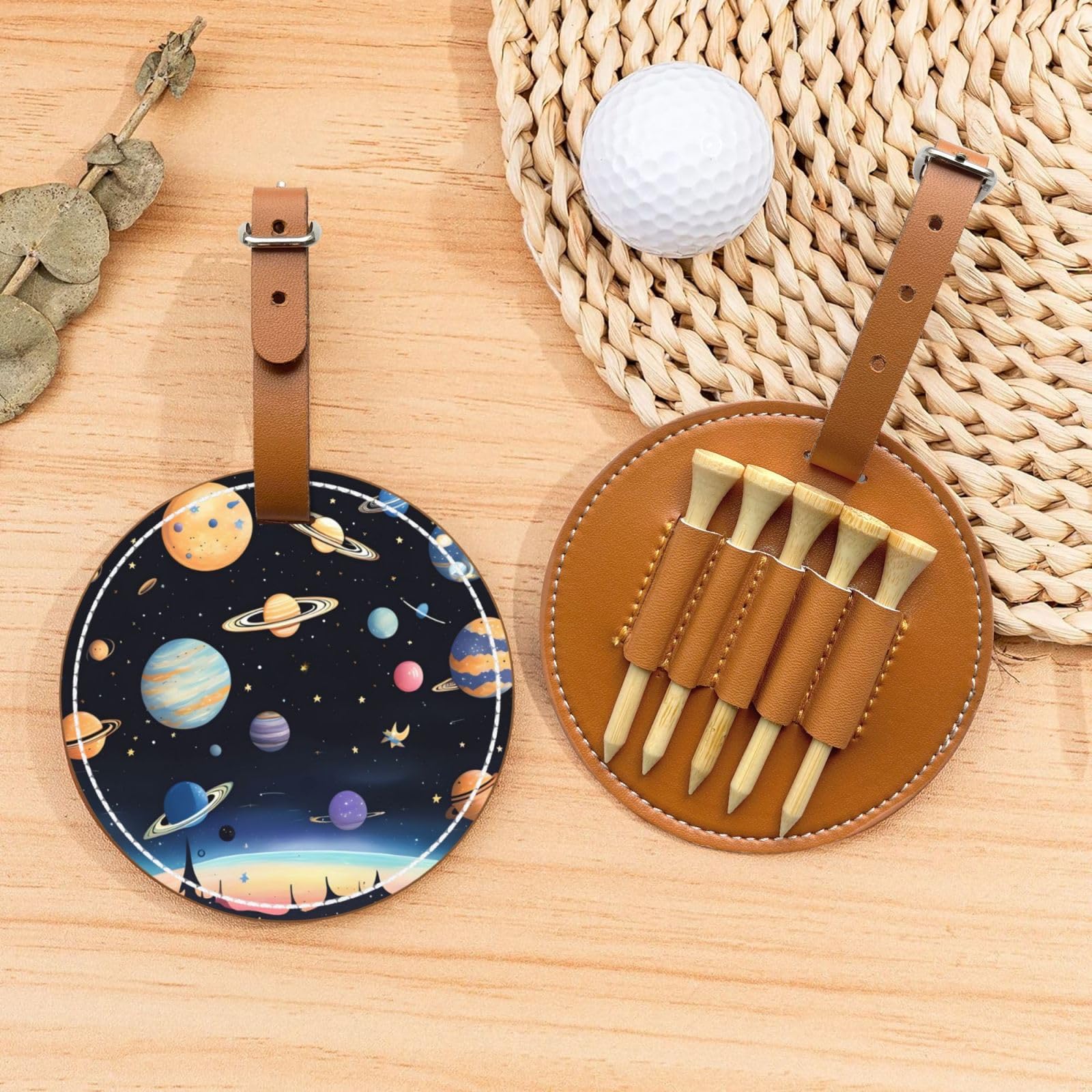 Saturn Jupiter Earth Brown Printed golf tee storage bag - portable design, easy to organize tee