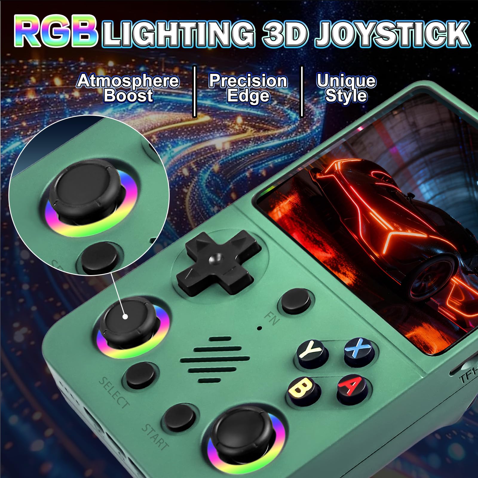 Forlarme RG36PRO Retro Video Game Console-Support 30000+ Classic Games,3.5"IPS Screen,Open Source System,64G TF card,3000mAh Battery,Portable Console for Teen or Partner - Gift for Christmas - Green