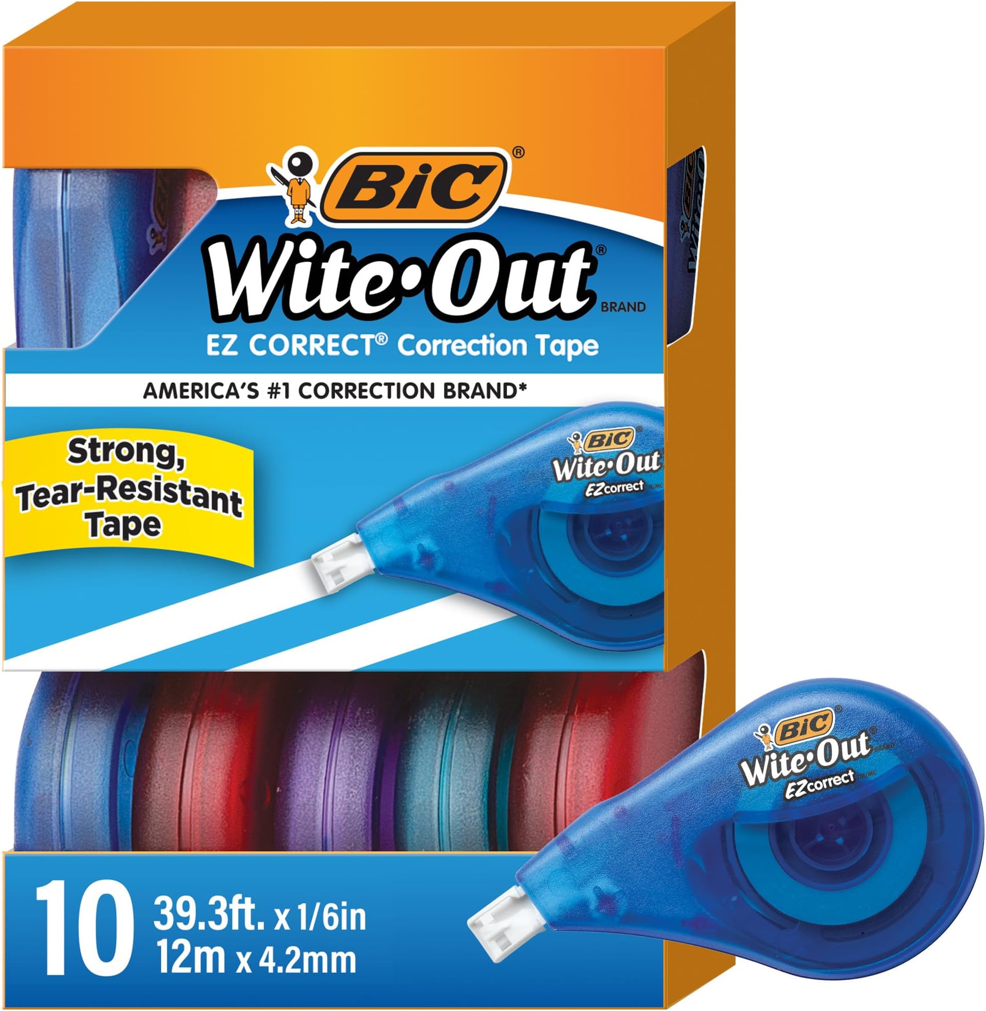 BIC Wite-Out Brand EZ Correct Correction Tape, White, 10-Count