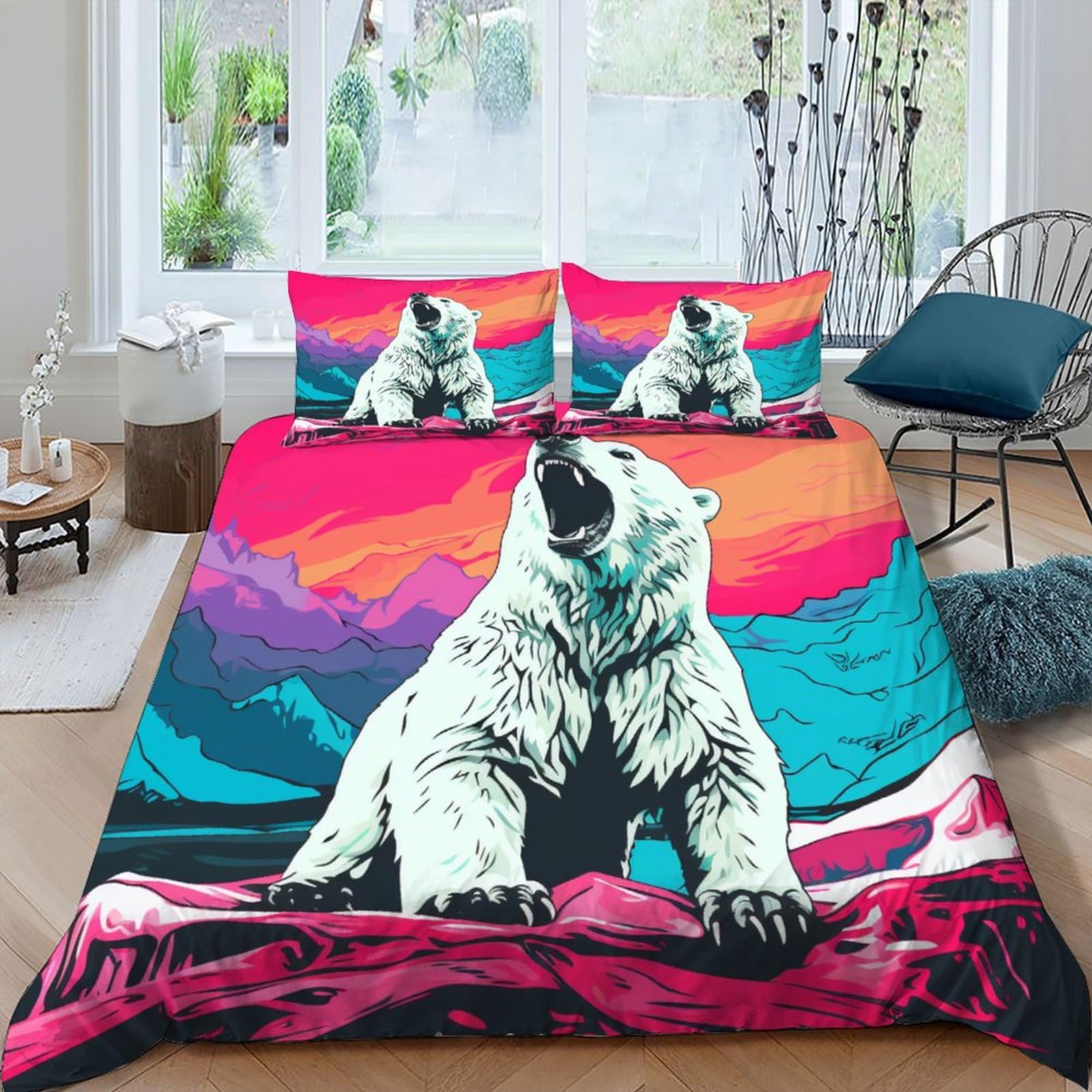 Housse de couette polar bear anti plis parure lit microfibre wild animals 220x240cm taies