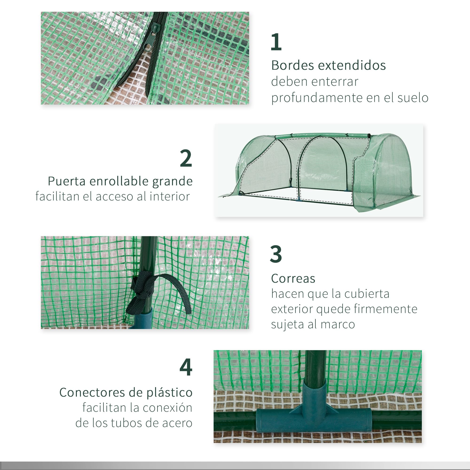 Outsunny Invernadero de Exterior 200x100x80 cm Invernadero de Jardín Tipo Túnel con Marco de Acero y Cubierta de PE 140g/㎡ para Cultivo de Plantas Tomates Verde