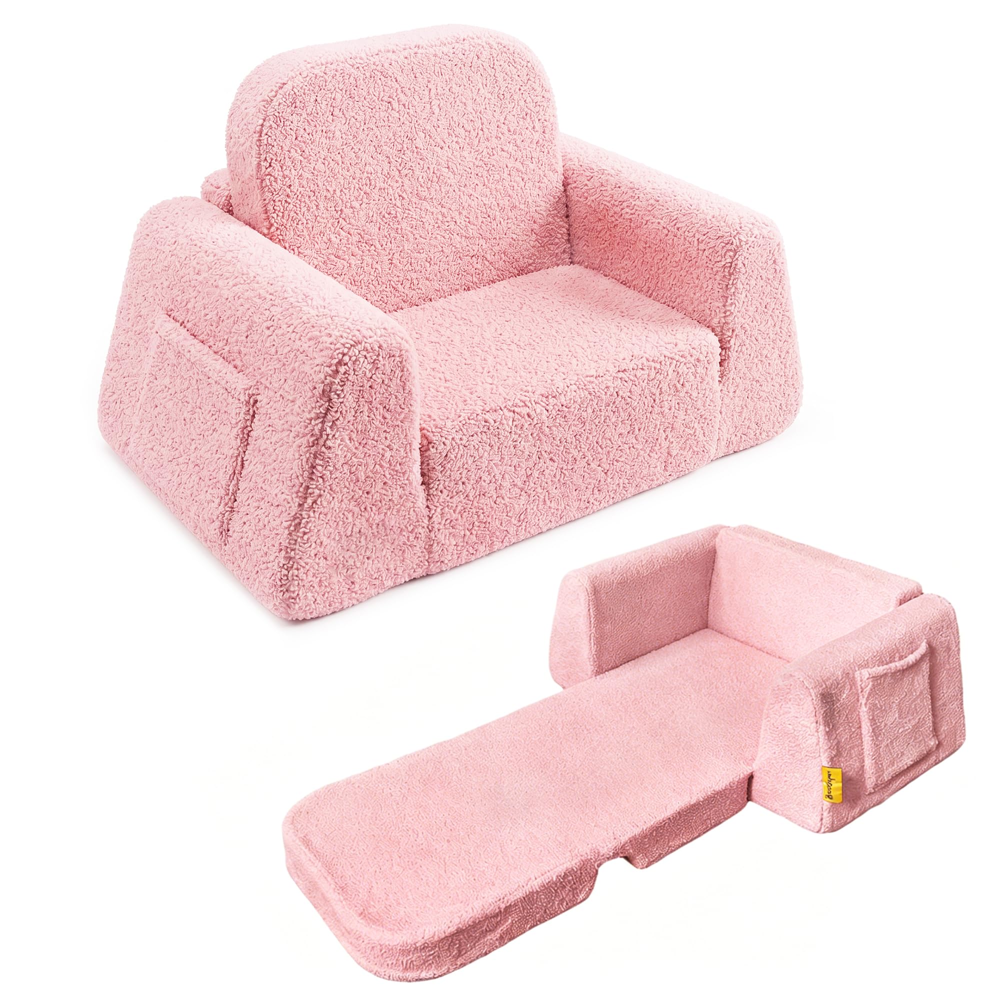 BanaSuper Kids Sofa Bed, 2-in-1 Convertible Couch, Fold Out Chair, Pink