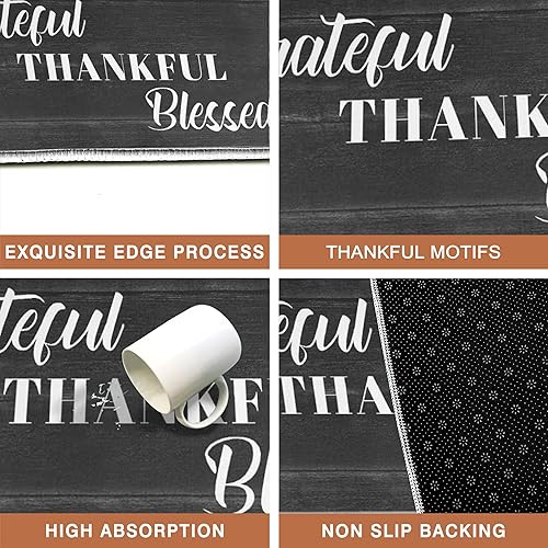 Miniatura 12 de Juego de 2 tapetes de cocina Thankful para cocinar, antideslizantes, impermeables, de pie para cocina, de 17 x 30 + 17 x 47 pulgadas, beige