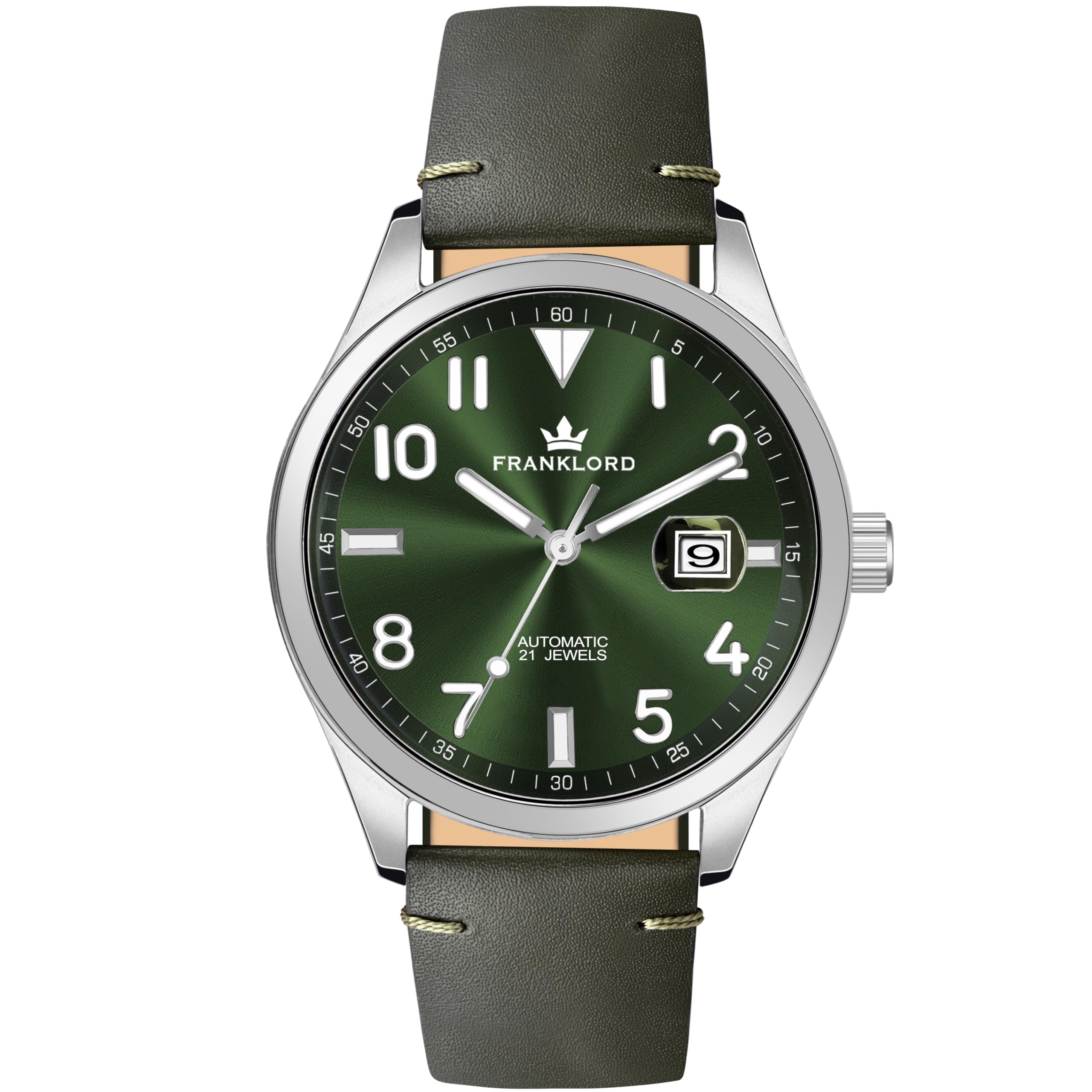 Franklord Regal Sapphire Series-Regal Ocean Automatic 21 Jewels| Green Dial with Date & 100% Green Leather Simple Design Strap | Analog Watch for Men (B0D9YK2KL5) Amazon Price History, Amazon Price Tracker