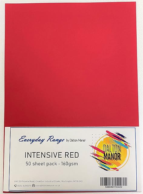 A4 Card 50 Sheet Pack Colour - Intensive RED 160gm
