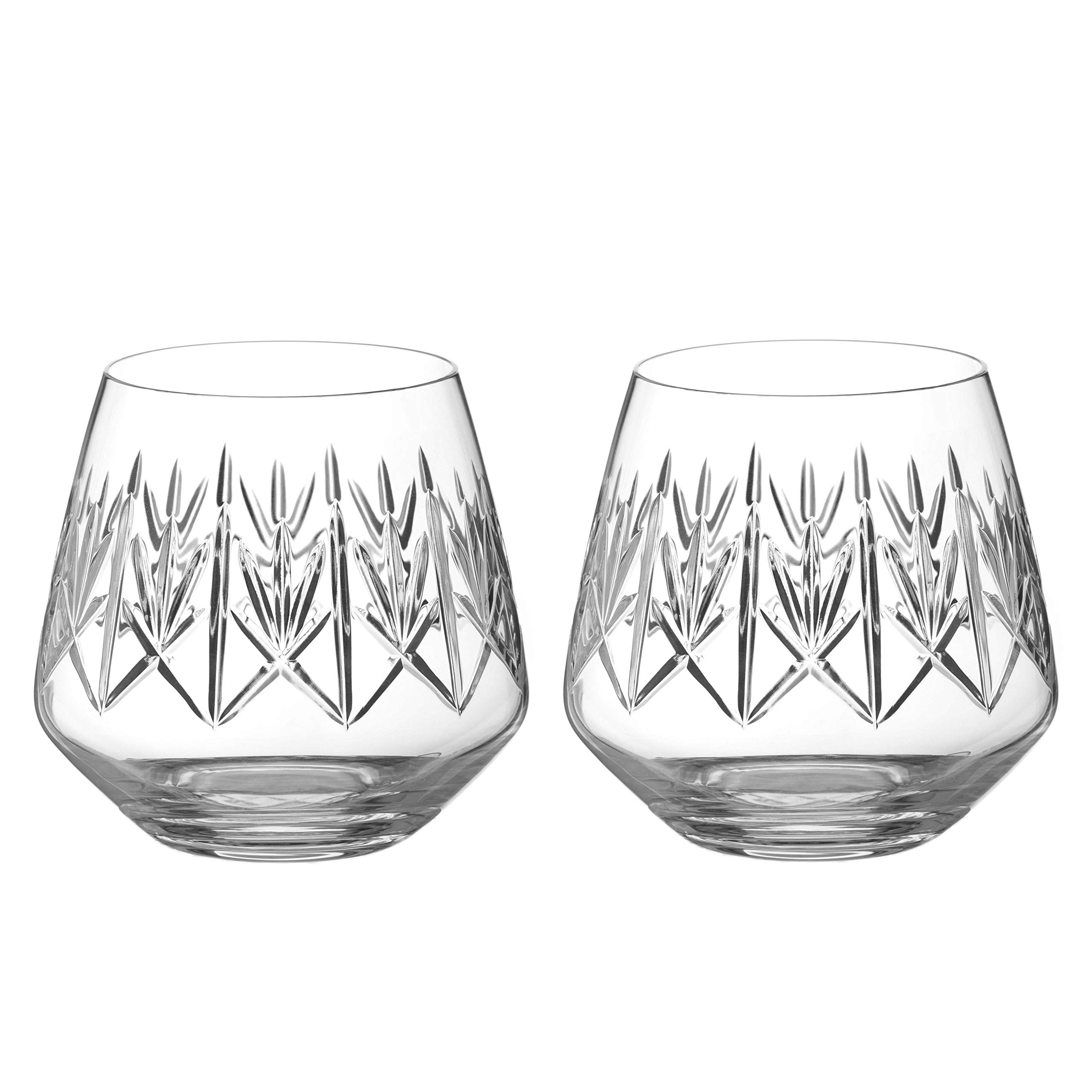 DIAMANTE Whisky Glasses Crystal Short Drink Tumblers Pair with ‘Noveau’ Collection Hand Cut Design - Set of 2 (5419.852)