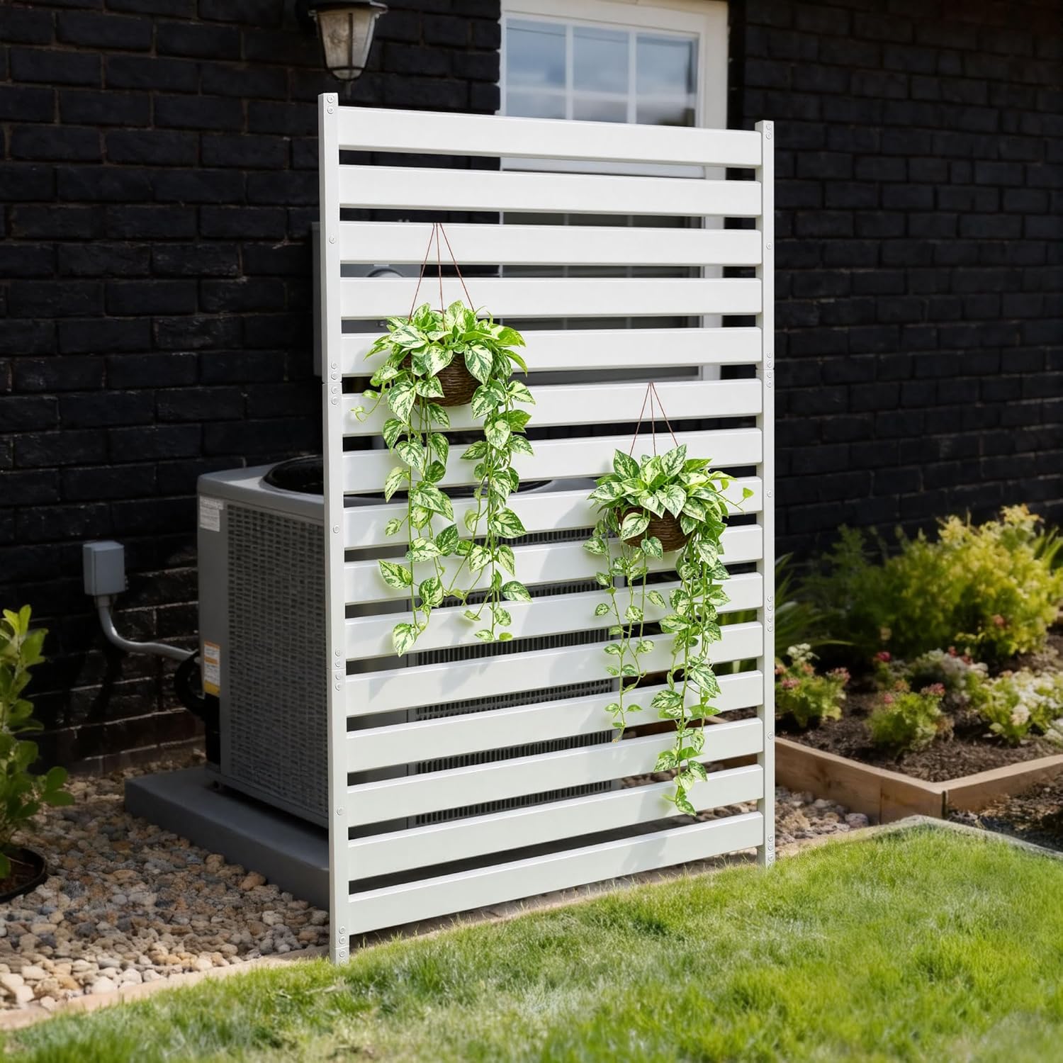 Air Conditioner Fence & Patio Privacy Screen – 40" W x 70" H Metal Privacy Fence Panel | Outdoor Privacy Panels for AC Units, Trash Cans & Pools | No-Dig Fencing for Patio Privacy & Gardens (White)