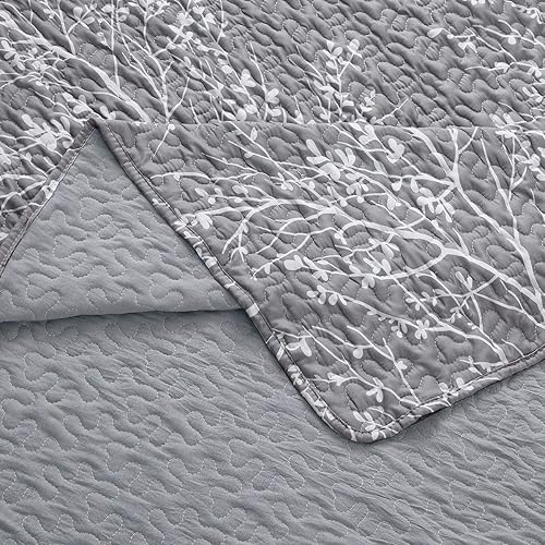 Miniatura 3 de Odette Juego de colcha de gran tamaño gris, edredón de diseño estampado de lujo, juego de colcha  edredones rellenos  Se adapta a colchones de