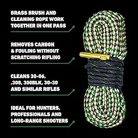 CLENZOIL Field & Range 30 Caliber - 7.62MM Cobra Bore Cleaner | Gun Barrel Cleaning Tool for 30-06, 308, 300 BLK, 30-30 | Brass Brush Embedded in Rifle & Carbine Length Cotton Bore Rope