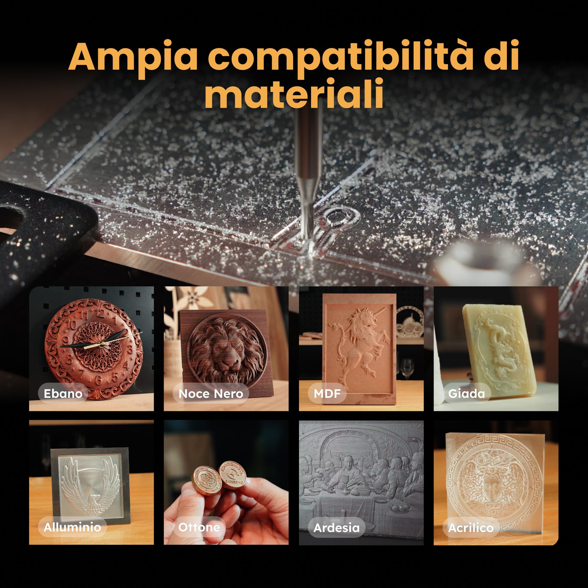AtomStack C4 Pro, fresatrice CNC, supporto a 4 assi, 200 W, mandrino CNC fresatrice e incisione, 420 × 420 mm, controllo offline, per legno, plastica, alluminio, ottone