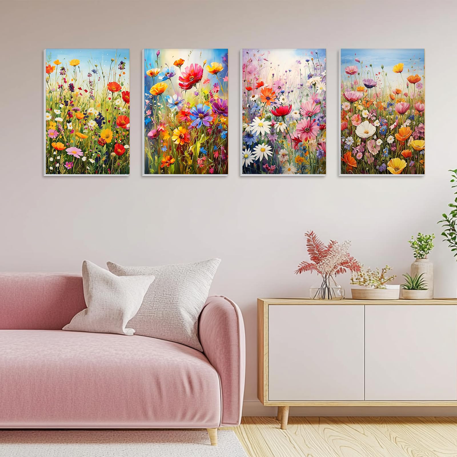 NAIMOER 4Pack Flor Salvaje Pintar por Numeros y Marco Stent Adultos, Flores de Ventana Pintura Digital en Lienzo para Niños Adultos Decoración del Hogar 20x30cm