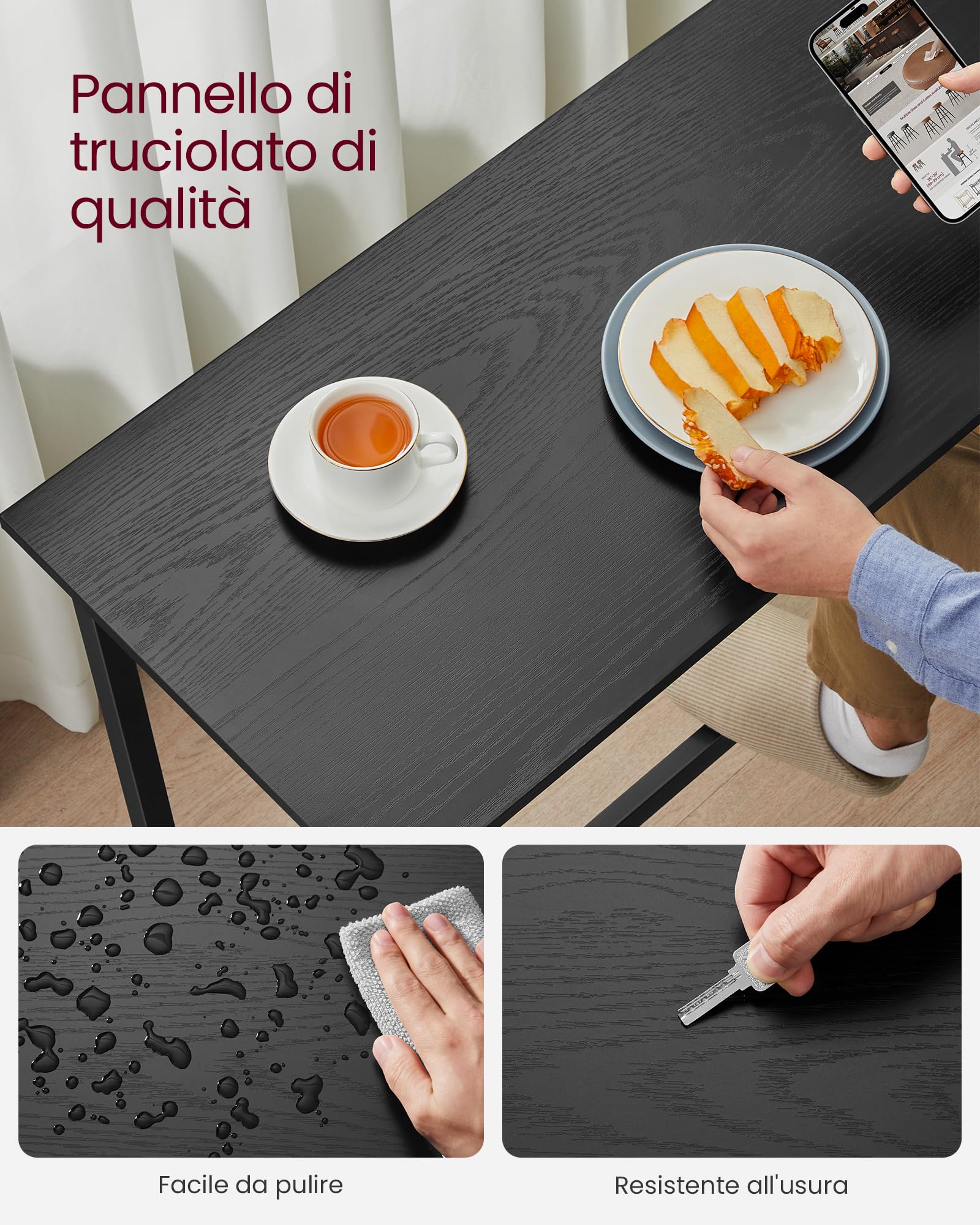 VASAGLE Bar Rettangolare Stretto, Cucina, Tavolo da Pranzo, Telaio in Metallo, 40 x 100 x 90 cm, Facile da Montare, Design Industriale, Ebano e Nero Inchiostro LBT010B56, Black, 100 x 40 x 90 cm