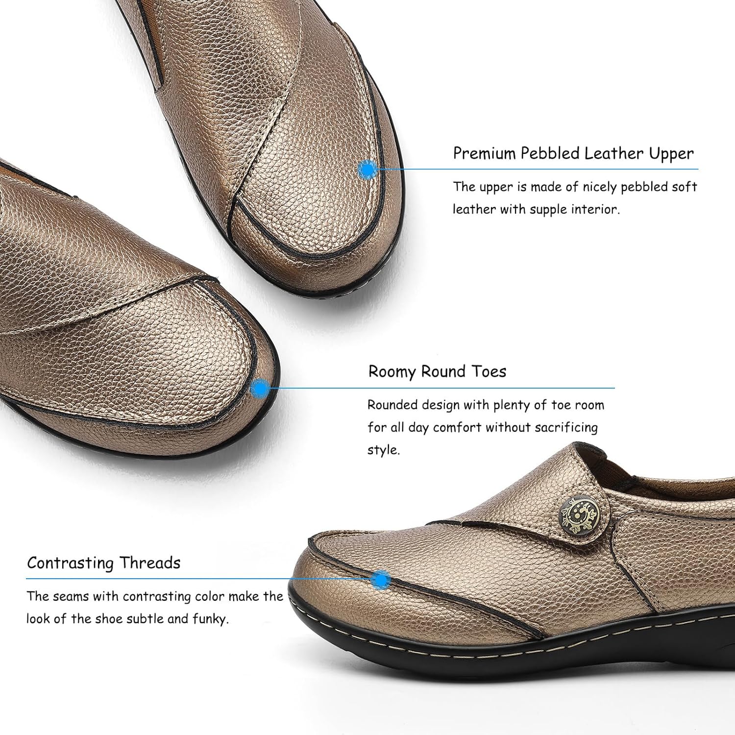 TERRIKAT Women's Classic Casual Leather Loafers Cute Moc Toe Slip On Comfort Walking Flats Lightweight Work Shoes - Image 4