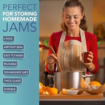 HEFTMAN Small Glass Jars with Lids - 6 Pack Airtight 250ml Jam Jars