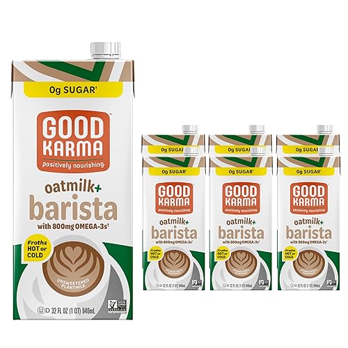 Good Karma Mezcla Barista sin azúcar Leche de avena más proteína y omega-3, 32 onzas (paquete de 6), alternativa a la leche no láctea, a base de