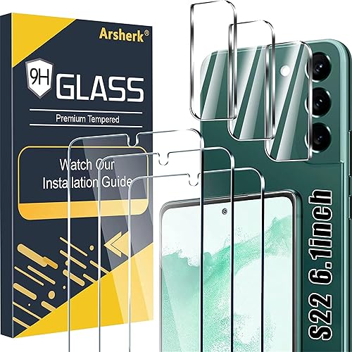Protector de pantalla (paquete de 3) para Samsung Galaxy S22 5G, vidrio templado 9H, compatible con huellas dactilares ultrasónicas, transparente