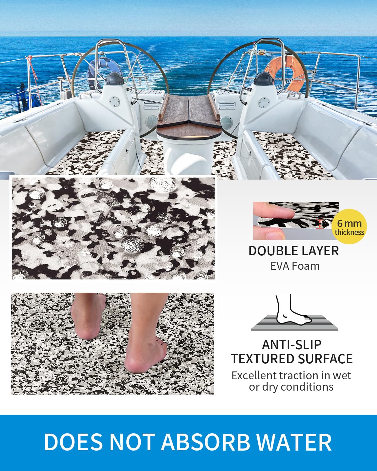 OCEANBROAD CNC Cut Hexagon Boat Flooring - 96''x15''/45'' Self-Adhesive EVA Foam Non-Slip Deck Mat For Boats, SUP, RV