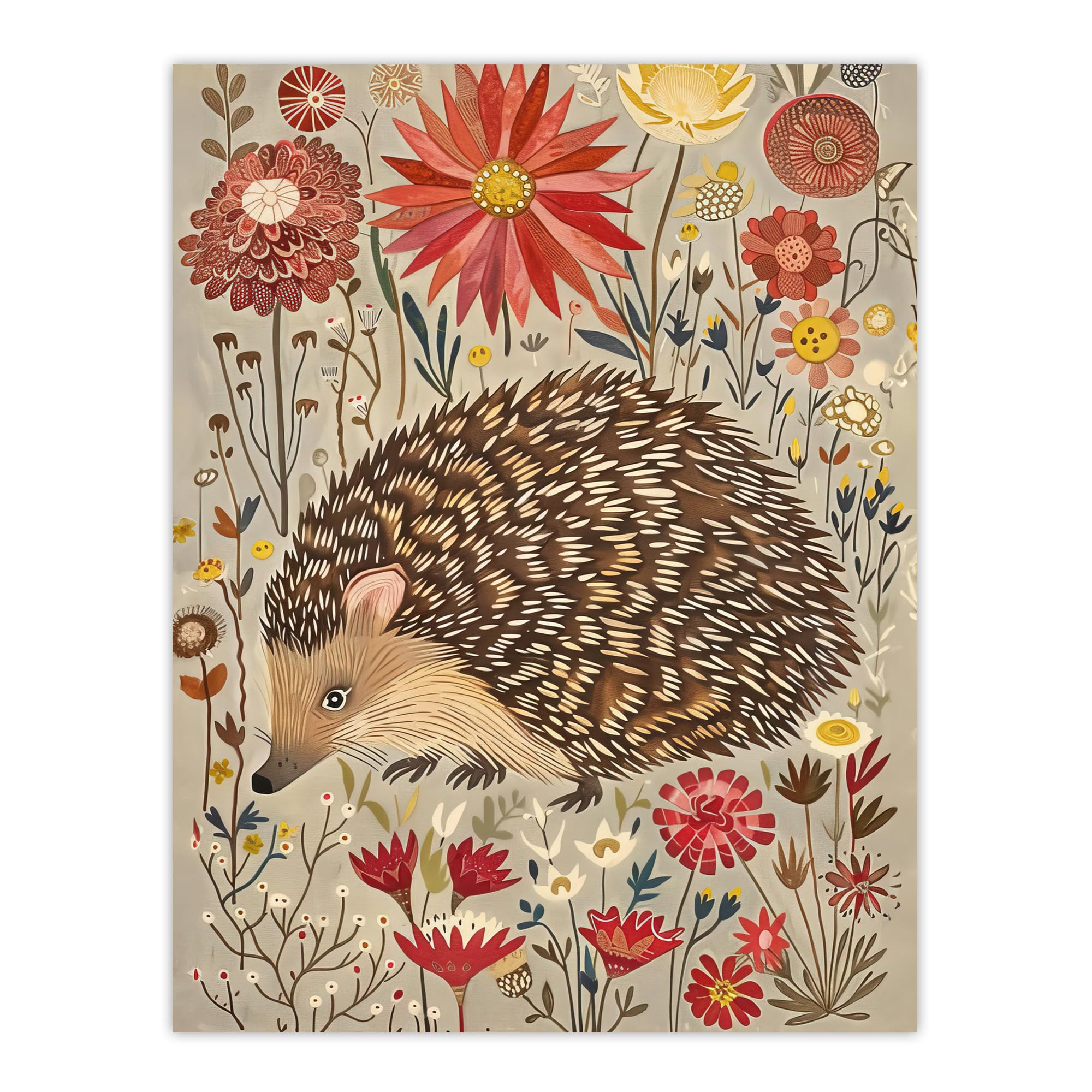 Artery8 Cute Hedgehog Floral Artwork Rustic Woodland Living Room Large Wall Art Poster Print Thick Paper 18X24 Inch