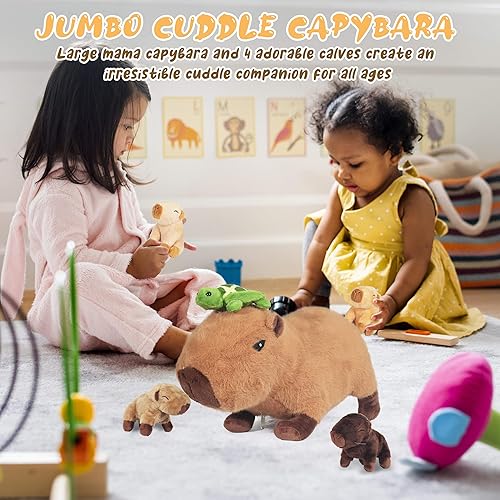Miniatura 7 de Peluche Capybara 5 en 1, 14.2 pulgadas Capybara de peluche con bebés dentro de mamá almohada de felpa Capybara con 4 Capibaras Peluches juguetes