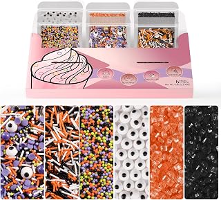 HUEBEATY 6-in-1 Halloween Spooky Sprinkles Edible – 180g Eyeball Candy, Nonpareils, Jimmies, Black and Orange Sugar Sprinkles for Cupcakes, Cookies, Cakes Baking and Decorating – Halloween Edible Topper Decorations