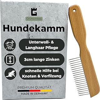 Grünschloss Hundekamm Unterwolle & Holz Katzenkamm Langhaar (3cm lange Zinken) - Entfilzungskamm für Hunde Unterwolle Rechenkamm (Made in Germany) - Knoten & Verfilzungen effektiv entfernen product image