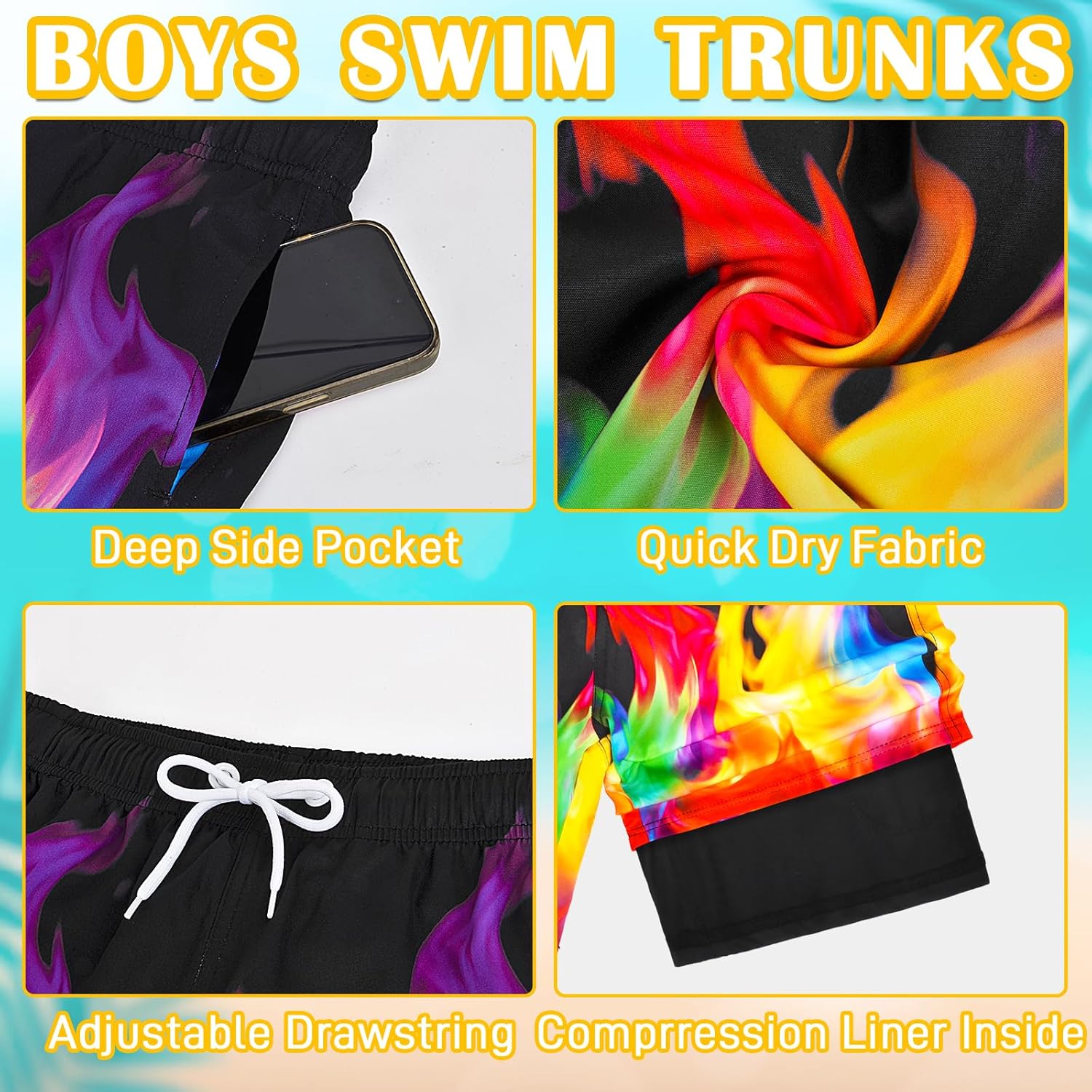 OlyPegic Boys Swim Trunks Bathing Suit Boys Swimsuit Swim Shorts Swimwear Quick Dry Swim Trunks with Compression Liner - Image 4