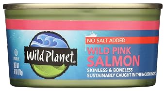 Wild Planet Wild Pink Salmon No Salt Added, Canned Salmon, Sustainably Wild-Caught, Kosher 6 Ounce can