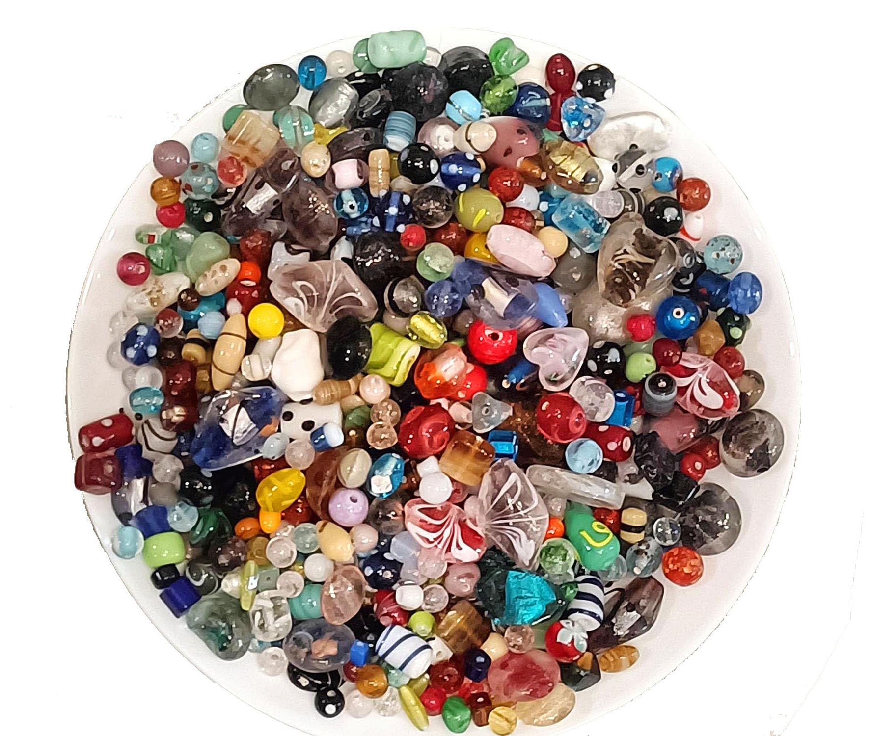 Perlin Posten Glasperlen Mix 1000 g Lampwork Silberfolie Perlen 10 mm bis 50 mm Schmuck Basteln DIY Großpackung