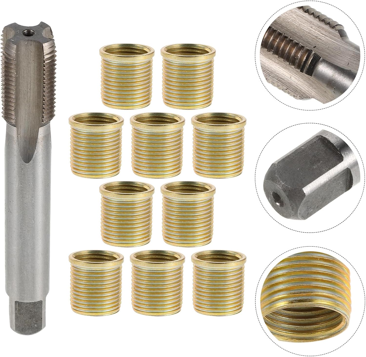 11pcs Spark Plug Thread Repair Kit M14x1.25 Thread Inserts and Tap for Automotive Engine Cylinder Head Maintenance