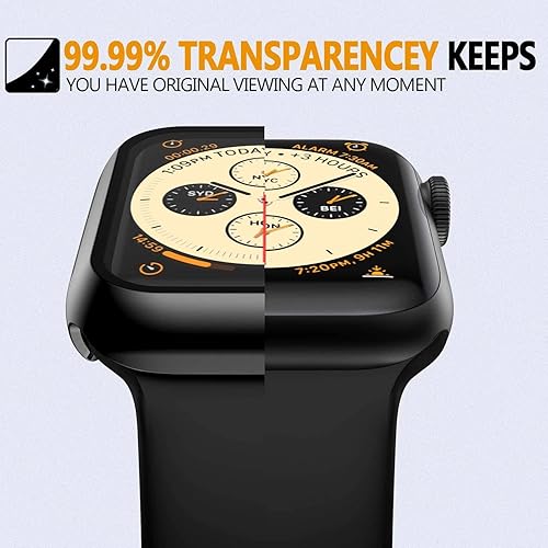 Vista 54 de HANKN Paquete de 2 fundas de vidrio templado de 1.77 pulgadas compatibles con Apple Watch Series 8 7 fundas protectoras de pantalla de vidrio plata