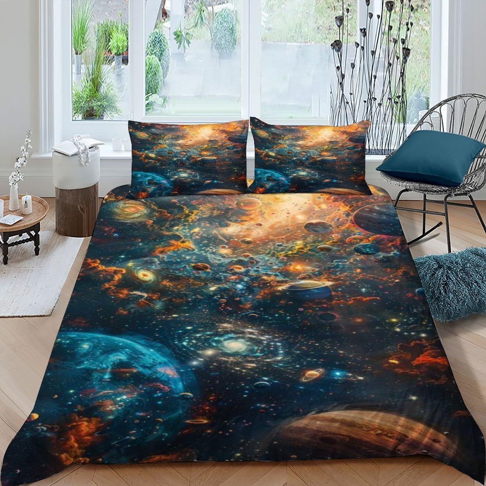 Ensemble literie microfibre nébuleuse planétaires starry sky theme pour grand lit