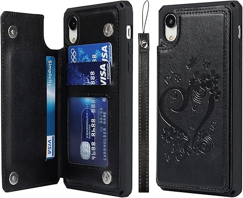 Cavor Funda tipo cartera para iPhone XR con tarjetero para mujeres y hombres, funda protectora de cuero a prueba de golpes para iPhone Xr, color