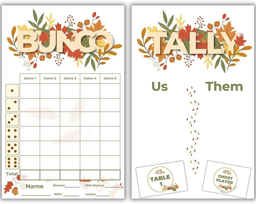 Free Printable Bunco Score Sheets Fall Free Printable Bunco Score Sheets Fall